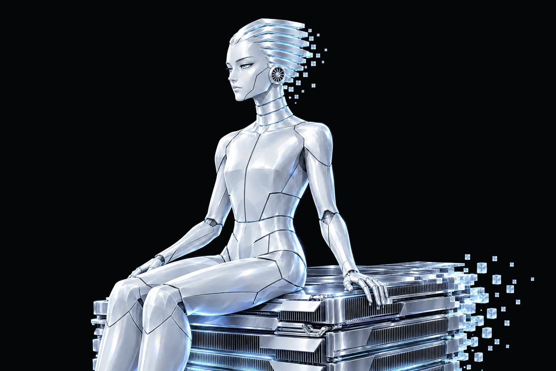 Illustration: FINS seated on a block of stacked graphics boards.