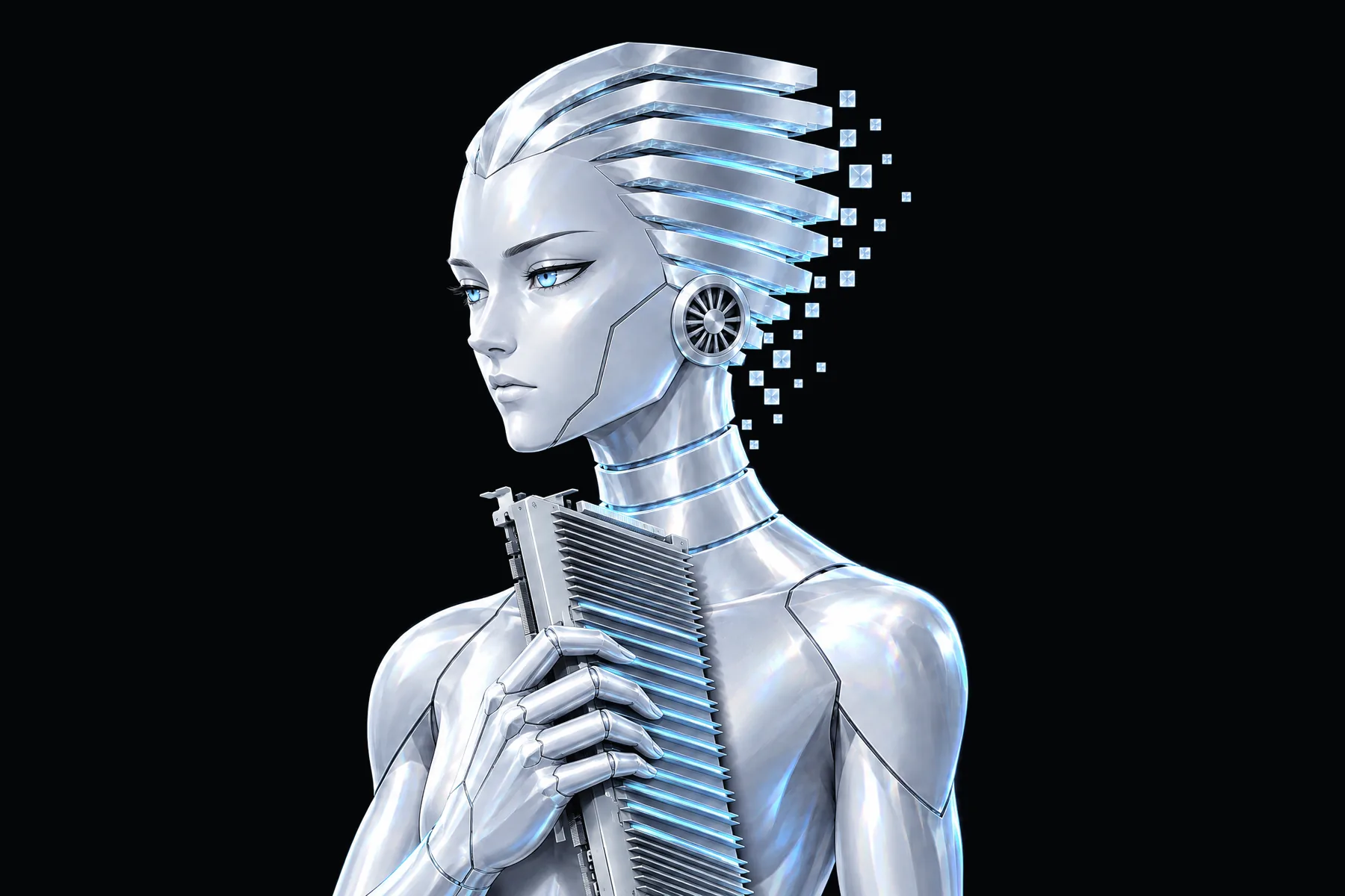 Illustration: FINS carrying one graphics board against its chest.